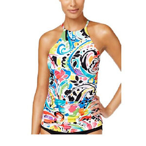 Anne Cole Painterly Paisley High Neck Tankini Top - Size S